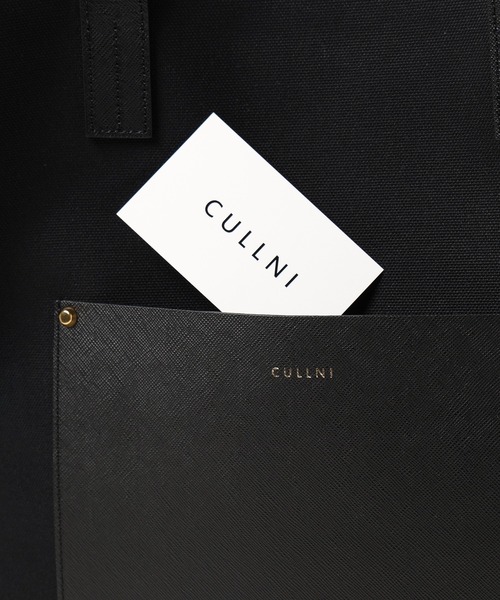 CULLNI（クルニ）の「Leather Pocket Canvas Tote（トートバッグ・メンズ・ブラック/ダークグレー/ブラック×ブルー・ONESIZE）」の6枚目の写真