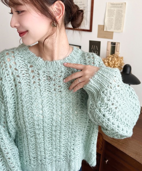 新品・タグ付き❤️Mystrada 手編みニット　プルオーバー　アップルグリーン セール】【WEB限定】手編み風プルオーバー（ニット/セーター