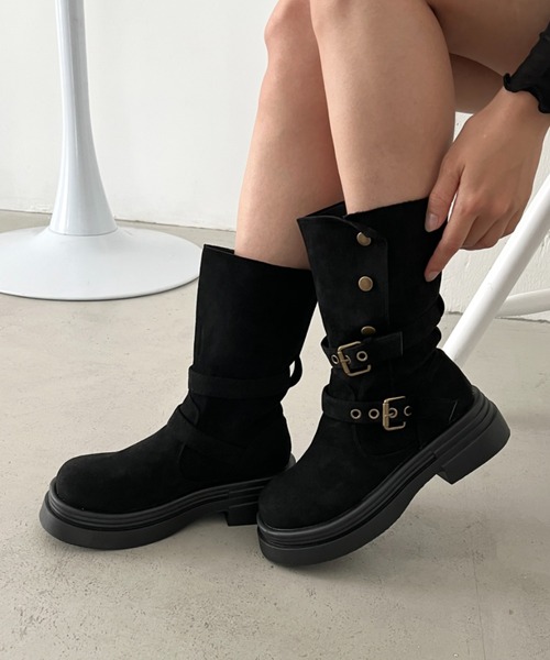 CLEA（クレア）の「ダブルベルト2wayエンジニアブーツ（ブーツ・レディース・ブラウン/ベージュ/ブラック・24.5cm/23.5cm）」の2枚目の写真