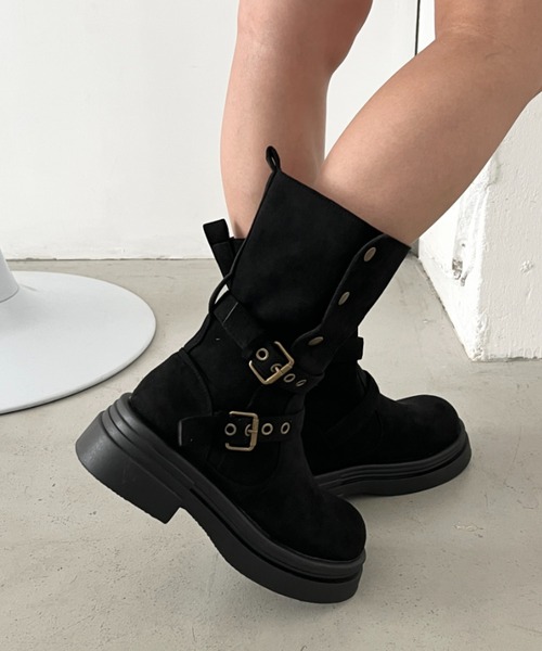 CLEA（クレア）の「ダブルベルト2wayエンジニアブーツ（ブーツ・レディース・ブラウン/ベージュ/ブラック・24.5cm/23.5cm）」の7枚目の写真