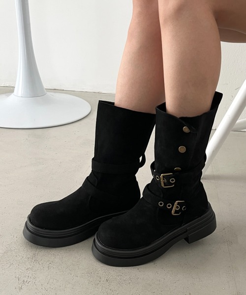 CLEA（クレア）の「ダブルベルト2wayエンジニアブーツ（ブーツ・レディース・ブラウン/ベージュ/ブラック・24.5cm/23.5cm）」の4枚目の写真