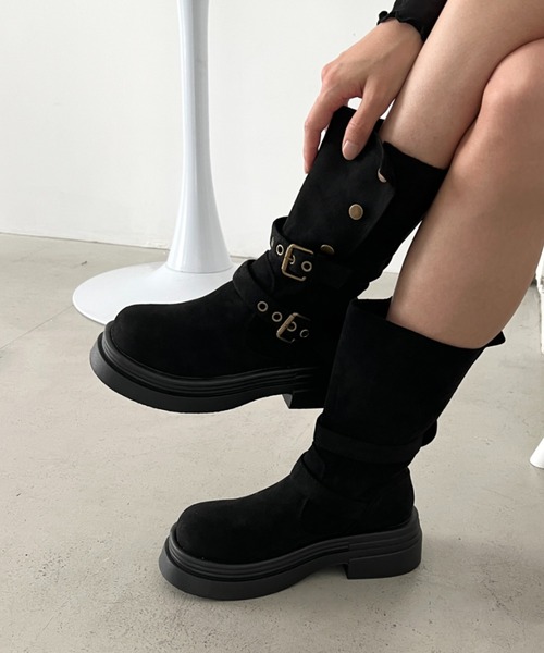 CLEA（クレア）の「ダブルベルト2wayエンジニアブーツ（ブーツ・レディース・ブラウン/ベージュ/ブラック・24.5cm/23.5cm）」の5枚目の写真