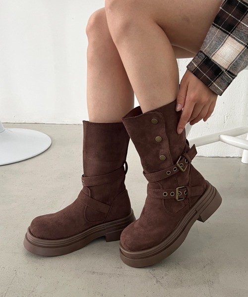 CLEA（クレア）の「ダブルベルト2wayエンジニアブーツ（ブーツ・レディース・ブラウン/ベージュ/ブラック・24.5cm/23.5cm）」の14枚目の写真