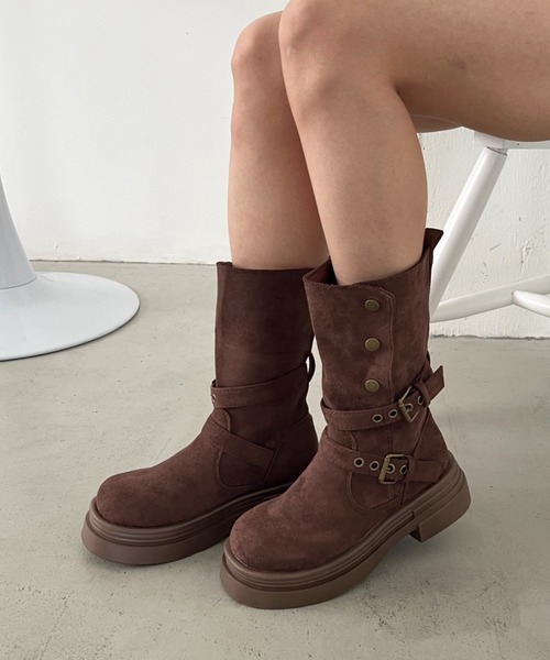 CLEA（クレア）の「ダブルベルト2wayエンジニアブーツ（ブーツ・レディース・ブラウン/ベージュ/ブラック・24.5cm/23.5cm）」の13枚目の写真