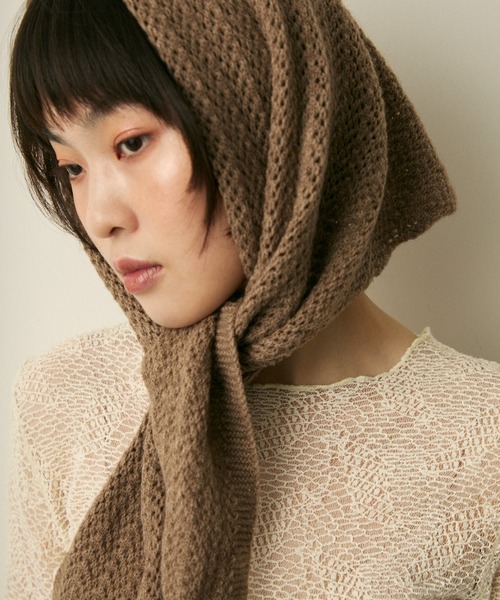 セール】透かし編みニットヘッドスカーフ（ストール/ショール）｜full
