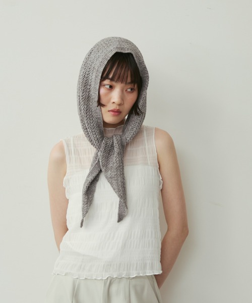透かし編みニットヘッドスカーフ（ストール/ショール）｜full/fill