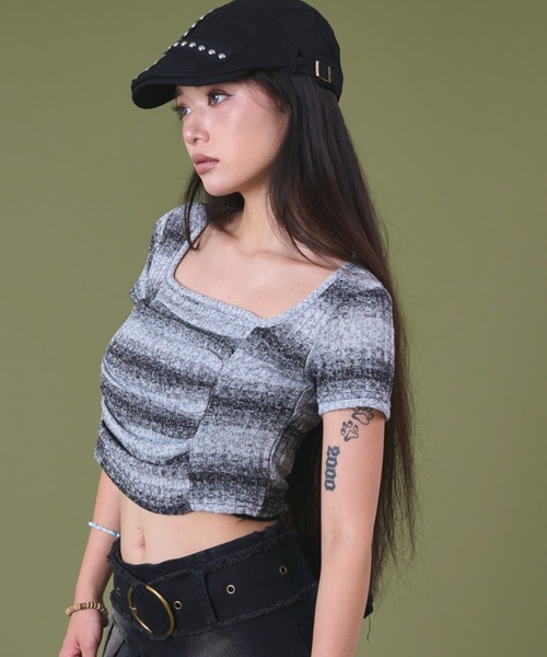 dispark(ディスパーク)の「DISPARK/オンブレボーダーコンパクトトップ(Tシャツ/カットソー・レディース・ブラック/ブラウン・FREE)」の10枚目の写真