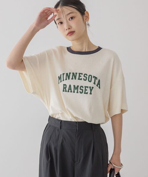 AMERICAN HOLIC(アメリカンホリック)の「ロゴ入りヴィンテージ半袖プルオーバー(Tシャツ/カットソー・レディース・ブラウン/アイボリー/チャコールグレー/ブルー・M/L)」の9枚目の写真
