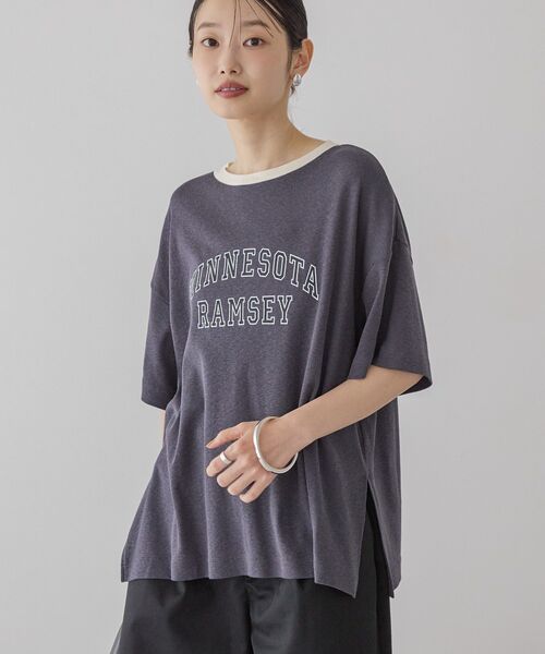 AMERICAN HOLIC(アメリカンホリック)の「ロゴ入りヴィンテージ半袖プルオーバー(Tシャツ/カットソー・レディース・ブラウン/アイボリー/チャコールグレー/ブルー・M/L)」の1枚目の写真