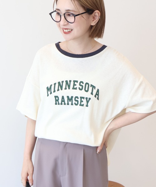 AMERICAN HOLIC(アメリカンホリック)の「ロゴ入りヴィンテージ半袖プルオーバー(Tシャツ/カットソー・レディース・ブラウン/アイボリー/チャコールグレー/ブルー・M/L)」の2枚目の写真