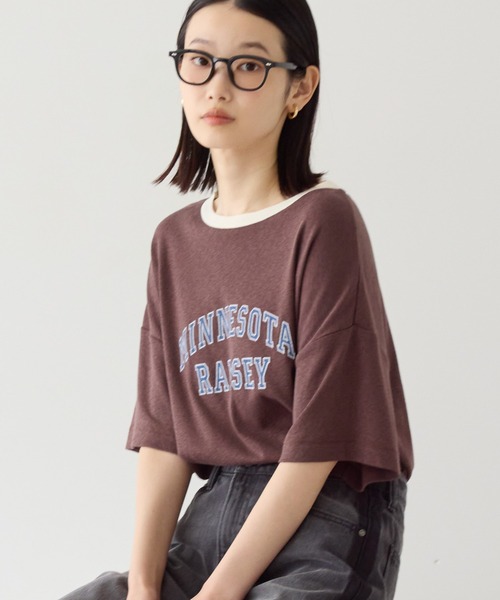 AMERICAN HOLIC(アメリカンホリック)の「ロゴ入りヴィンテージ半袖プルオーバー(Tシャツ/カットソー・レディース・ブラウン/アイボリー/チャコールグレー/ブルー・M/L)」の6枚目の写真