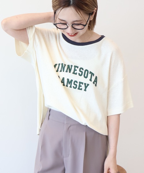 AMERICAN HOLIC(アメリカンホリック)の「ロゴ入りヴィンテージ半袖プルオーバー(Tシャツ/カットソー・レディース・ブラウン/アイボリー/チャコールグレー/ブルー・M/L)」の5枚目の写真