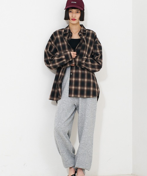 NOMINE（ノミネ）の「【ユニセックス】ロングヨーク オーバーサイズ チェックシャツ（シャツ/ブラウス・レディース・ブラック/ブラウン・フリー）」の14枚目の写真