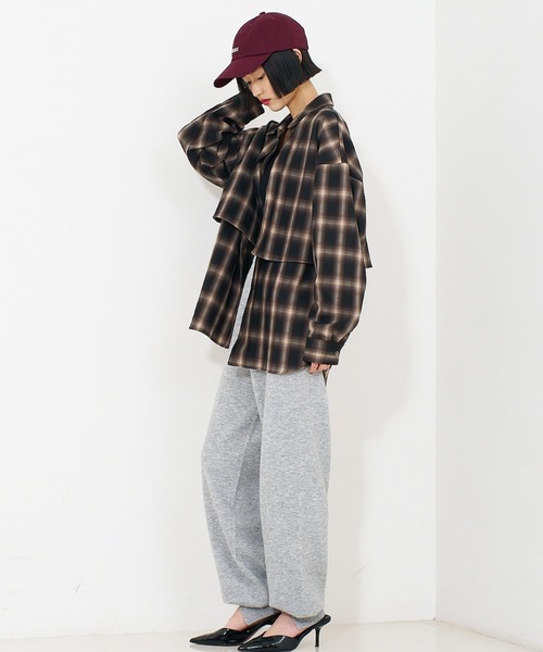 NOMINE（ノミネ）の「【ユニセックス】ロングヨーク オーバーサイズ チェックシャツ（シャツ/ブラウス・レディース・ブラック/ブラウン・フリー）」の15枚目の写真