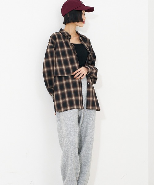 NOMINE（ノミネ）の「【ユニセックス】ロングヨーク オーバーサイズ チェックシャツ（シャツ/ブラウス・レディース・ブラック/ブラウン・フリー）」の17枚目の写真