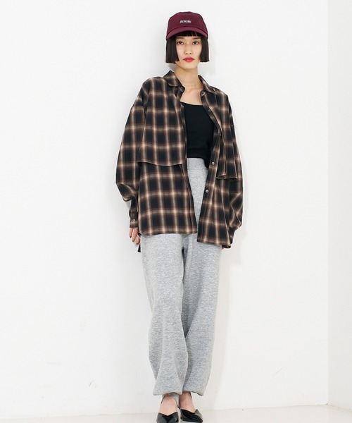 NOMINE（ノミネ）の「【ユニセックス】ロングヨーク オーバーサイズ チェックシャツ（シャツ/ブラウス・レディース・ブラック/ブラウン・フリー）」の18枚目の写真