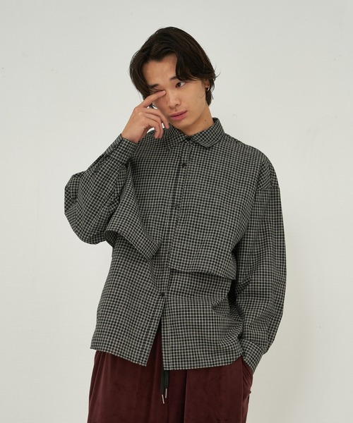 NOMINE（ノミネ）の「【ユニセックス】ロングヨーク オーバーサイズ チェックシャツ（シャツ/ブラウス・レディース・ブラック/ブラウン・フリー）」の8枚目の写真