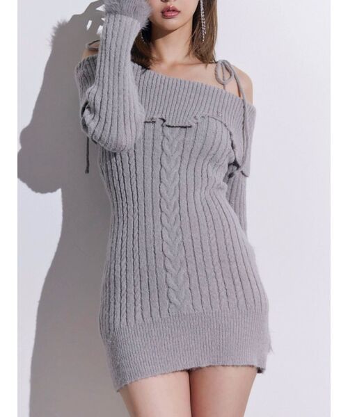 EATME（イートミー）の「ヘムシャギーオフショルニットワンピース（ワンピース・レディース・グレー/アイボリー/ブラック・FREE）」の3枚目の写真