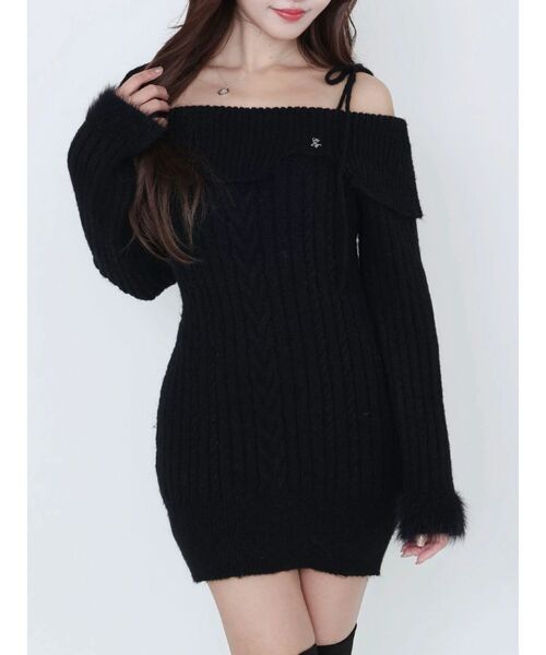 EATME（イートミー）の「ヘムシャギーオフショルニットワンピース（ワンピース・レディース・グレー/アイボリー/ブラック・FREE）」の2枚目の写真