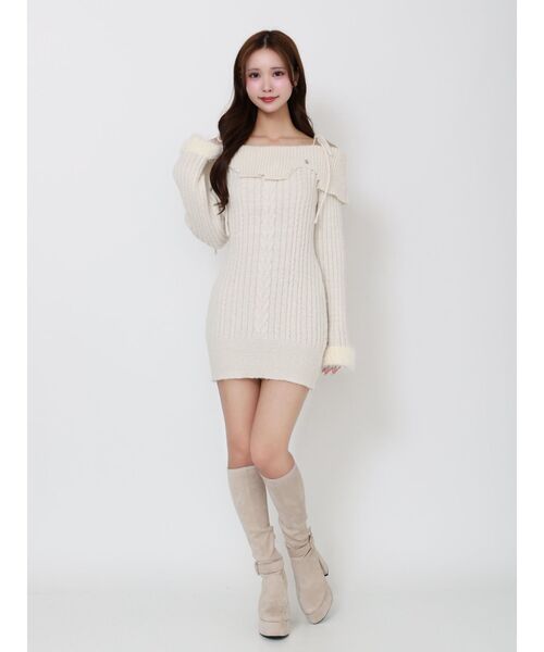 EATME（イートミー）の「ヘムシャギーオフショルニットワンピース（ワンピース・レディース・グレー/アイボリー/ブラック・FREE）」の6枚目の写真