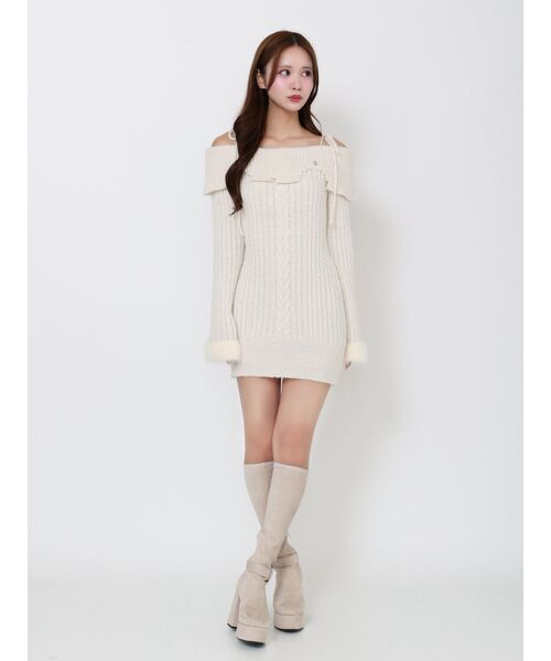 EATME（イートミー）の「ヘムシャギーオフショルニットワンピース（ワンピース・レディース・グレー/アイボリー/ブラック・FREE）」の7枚目の写真