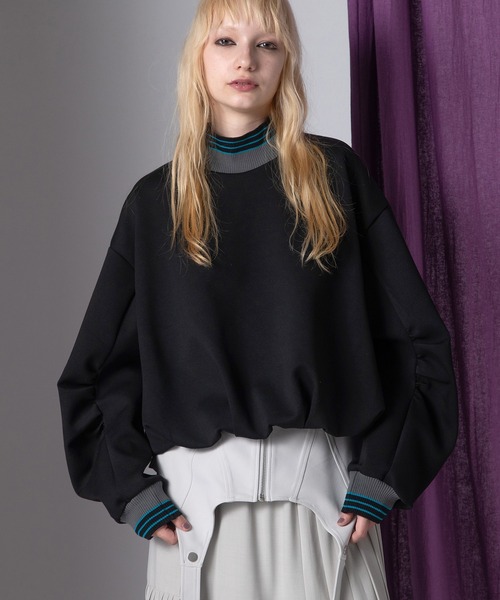 AULA AILA（アウラアイラ）の「マルチボーダーバルーンプルオーバー（Tシャツ/カットソー・レディース・ブラック/レッド/ホワイト・0）」の3枚目の写真