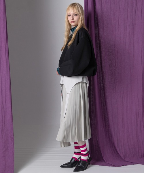 AULA AILA（アウラアイラ）の「マルチボーダーバルーンプルオーバー（Tシャツ/カットソー・レディース・ブラック/レッド/ホワイト・0）」の7枚目の写真