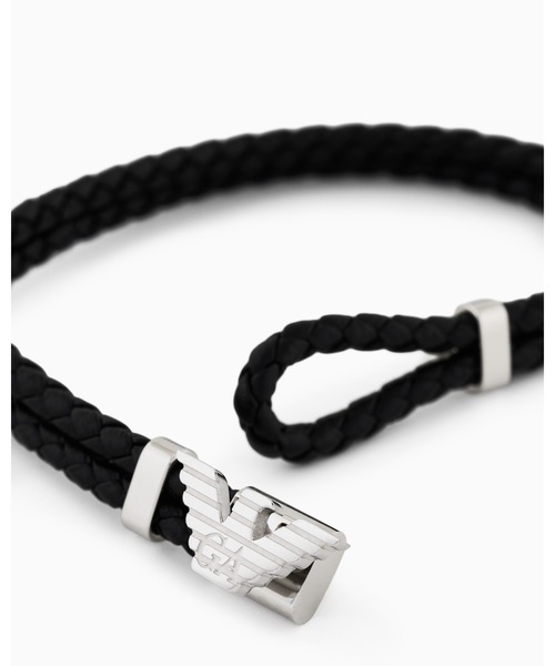 EMPORIO ARMANI（エンポリオアルマーニ）の「【エンポリオ アルマーニ】イーグルロゴ ブレスレット ブラックレザー ステンレススチール（ブレスレット・メンズ・その他1・FREE）」の2枚目の写真