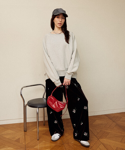 セール】PUBLUX/パブリュクス 花刺繍 ベロア イージーパンツ 限定展開