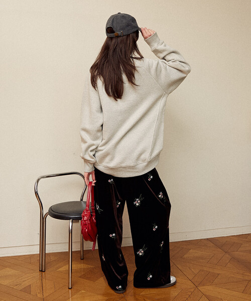 セール】PUBLUX/パブリュクス 花刺繍 ベロア イージーパンツ 限定展開