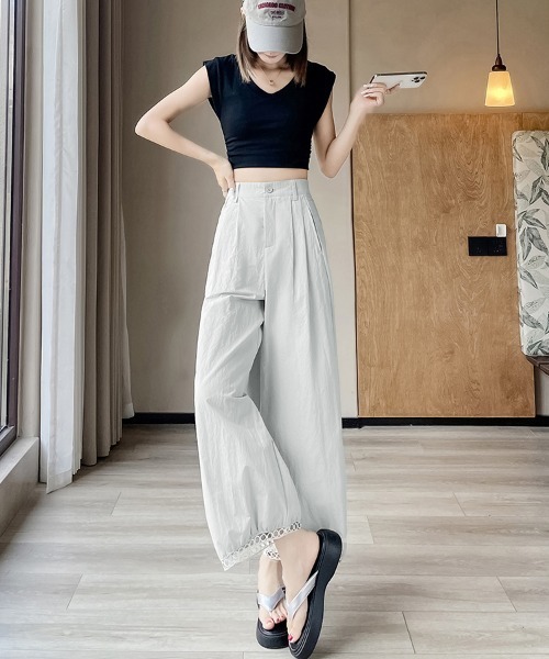 ReRe(リリ)の「裾レースワイドパンツ(その他パンツ・レディース・ネイビー/ライトグレー/ホワイト・MEDIUM)」の6枚目の写真
