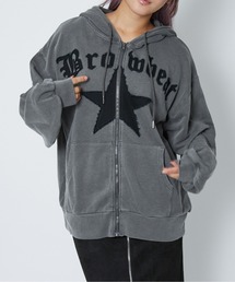 《ビッグスターアップリケ》レディース 裏毛 ジップパーカー 長袖 フーディ カジュアル 春秋冬