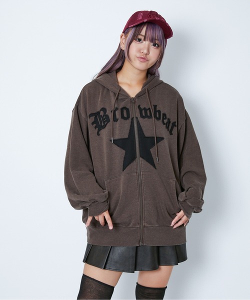 GORGE(ゴージ)の「《ビッグスターアップリケ》レディース 裏毛 ジップパーカー 長袖 フーディ カジュアル 春秋冬(パーカー・レディース・ピンク/ブラウン/スミクロ・F)」の5枚目の写真