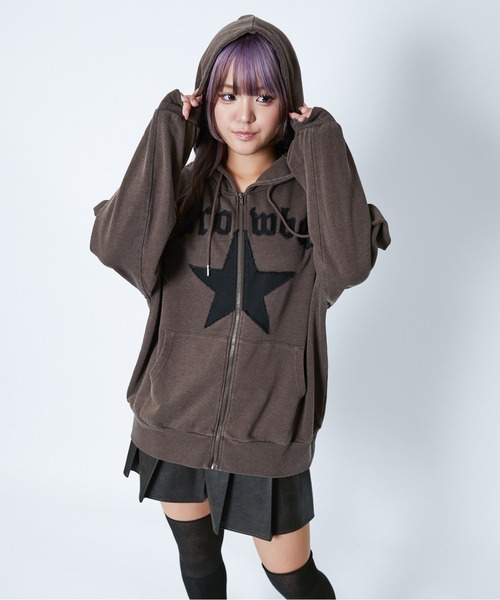 GORGE(ゴージ)の「《ビッグスターアップリケ》レディース 裏毛 ジップパーカー 長袖 フーディ カジュアル 春秋冬(パーカー・レディース・ピンク/ブラウン/スミクロ・F)」の9枚目の写真