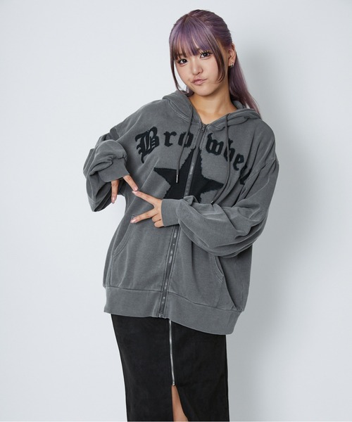 GORGE(ゴージ)の「《ビッグスターアップリケ》レディース 裏毛 ジップパーカー 長袖 フーディ カジュアル 春秋冬(パーカー・レディース・ピンク/ブラウン/スミクロ・F)」の11枚目の写真