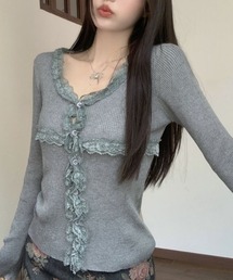 Vipoa（ヴィポア）の「フリルレースステッチトップス（Tシャツ/カットソー・レディース）」