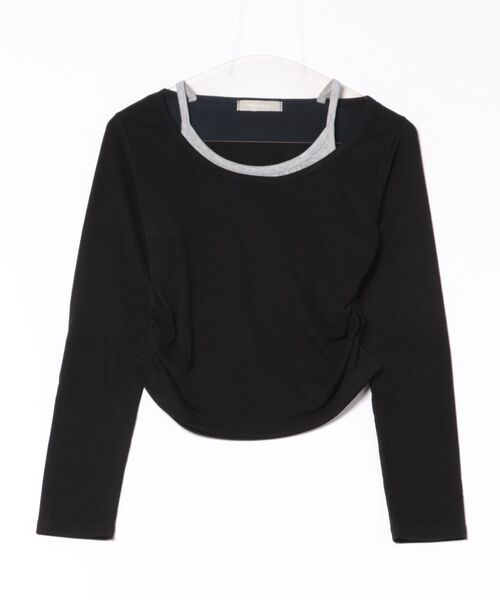 Geeong(ジーオン)の「【ZOZO限定】バイカラー インナーレイヤード カットソー(Tシャツ/カットソー・レディース・カーキ/ホワイト/ブラウン/ブラック・FREE)」の2枚目の写真