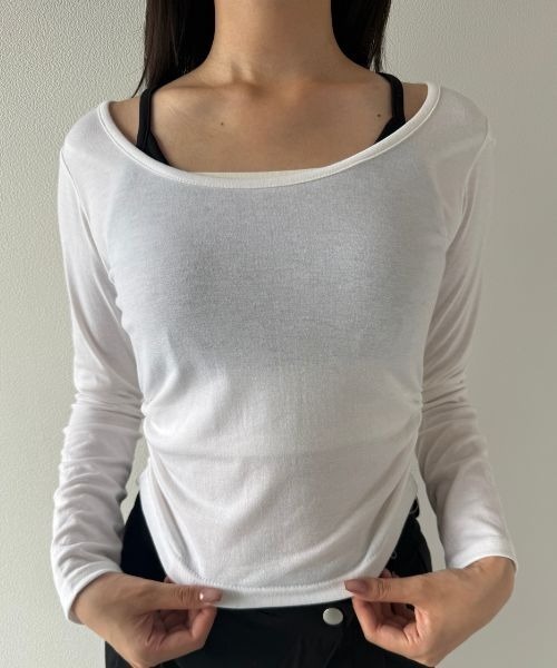 Geeong(ジーオン)の「【ZOZO限定】バイカラー インナーレイヤード カットソー(Tシャツ/カットソー・レディース・カーキ/ホワイト/ブラウン/ブラック・FREE)」の1枚目の写真