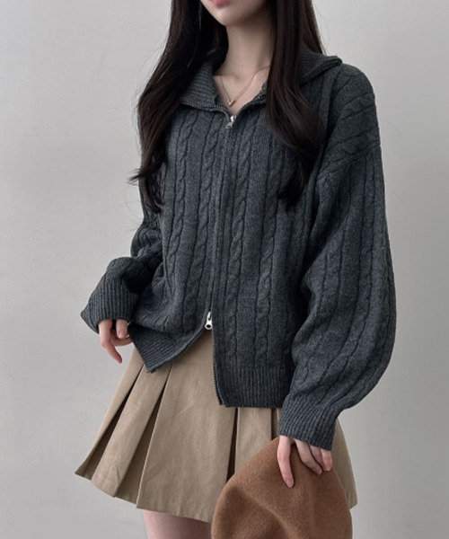 セール】ダブルジップ ケーブルニットカーディガン（ニット/セーター