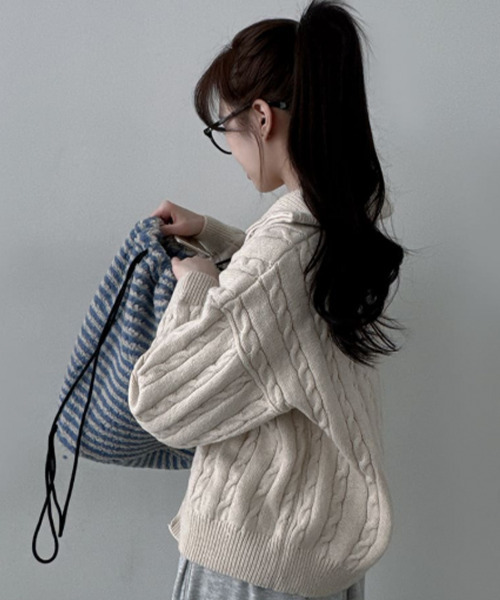 セール】ダブルジップ ケーブルニットカーディガン（ニット/セーター