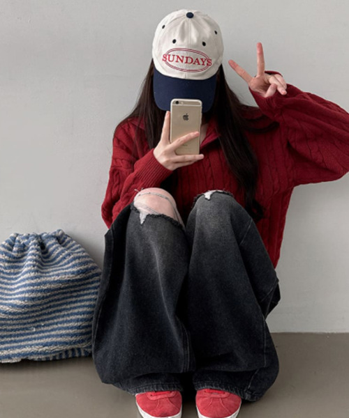 VIVID LADY(ビビッドレディー)の「ダブルジップ ケーブルニットカーディガン(ニット/セーター・レディース・ベージュ/チャコールグレー/クリーム/ブルー/バーガンディー・FREE)」の15枚目の写真