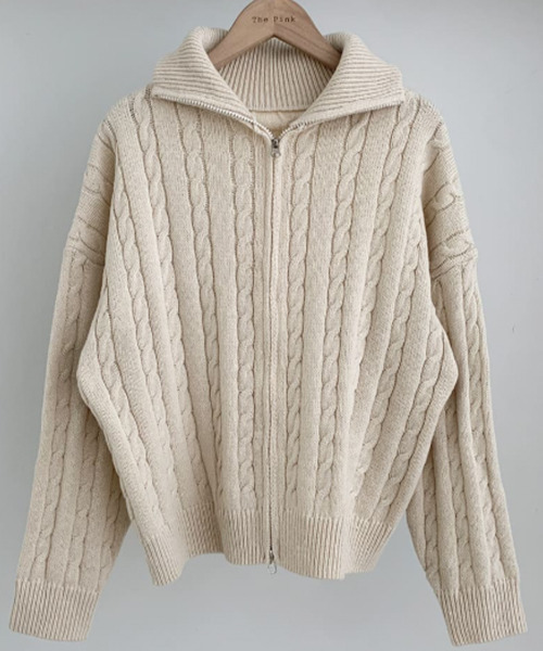 セール】ダブルジップ ケーブルニットカーディガン（ニット/セーター