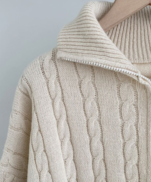 セール】ダブルジップ ケーブルニットカーディガン（ニット/セーター
