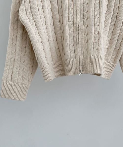 セール】ダブルジップ ケーブルニットカーディガン（ニット/セーター