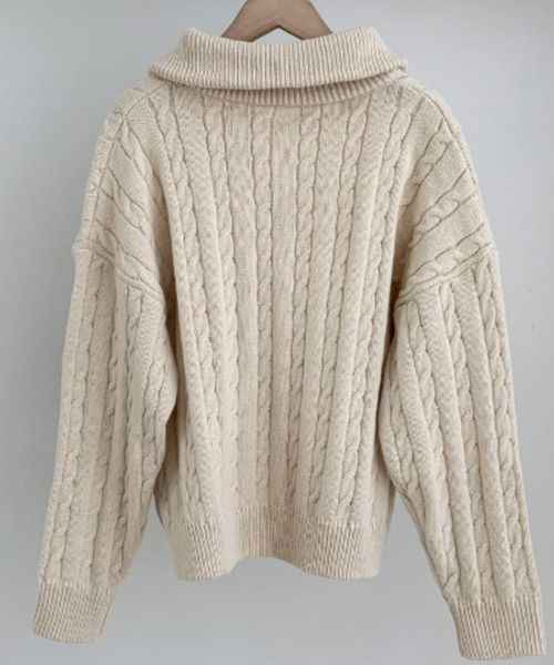 VIVID LADY(ビビッドレディー)の「ダブルジップ ケーブルニットカーディガン(ニット/セーター・レディース・ベージュ/チャコールグレー/クリーム/ブルー/バーガンディー・FREE)」の6枚目の写真