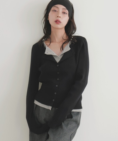 レイヤードバイカラークルーネックカーディガン（カーディガン/ボレロ