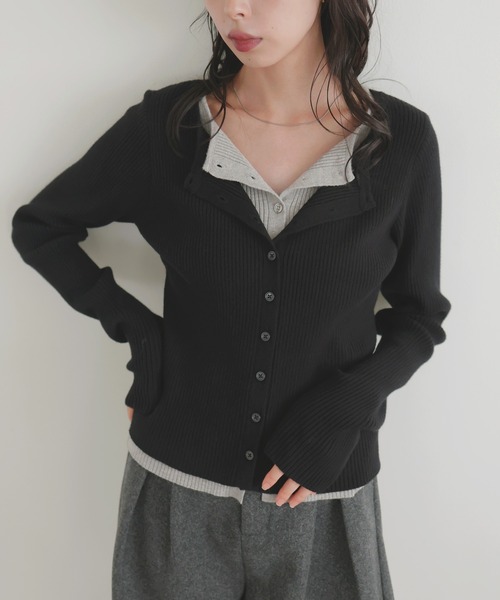 LIAN（リアン）の「レイヤードバイカラークルーネックカーディガン（カーディガン/ボレロ・レディース・レッド/ブラウン/ブラック/グレー・FREE）」の18枚目の写真