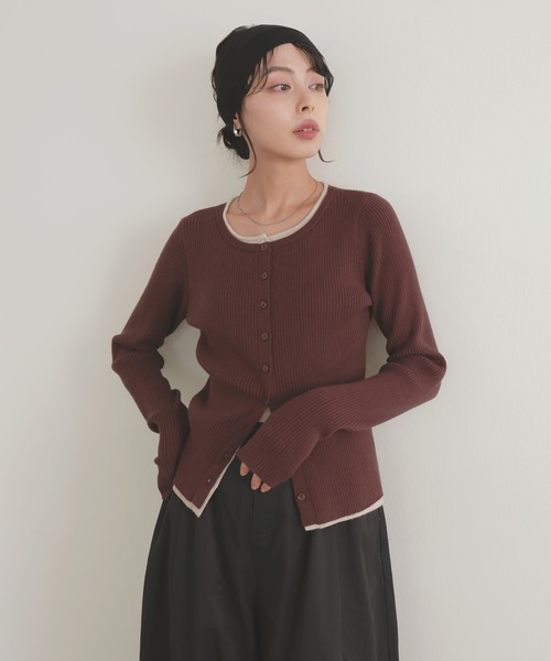 LIAN（リアン）の「レイヤードバイカラークルーネックカーディガン（カーディガン/ボレロ・レディース・レッド/ブラウン/ブラック/グレー・FREE）」の14枚目の写真