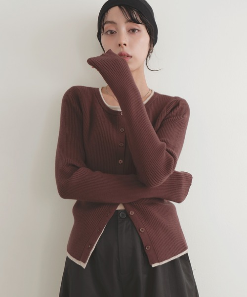 LIAN（リアン）の「レイヤードバイカラークルーネックカーディガン（カーディガン/ボレロ・レディース・レッド/ブラウン/ブラック/グレー・FREE）」の17枚目の写真