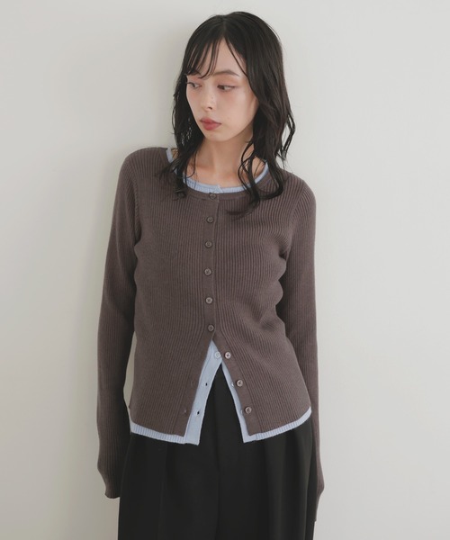 Rene✨グレー 長袖カーディガン 36　リボン　クルーネック　ベロア　ボタン Rene✨グレー 長袖カーディガン 36 リボン クルーネック ベロア